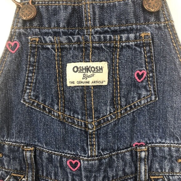 Oshkosh B'gosh Vestbak Girls Size 18 Months Embroidered Heart Jean Overalls - Picture 3 of 5